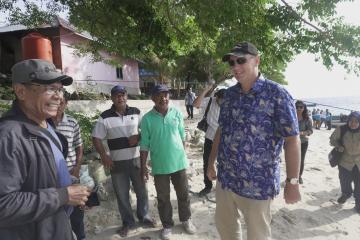 Ambassador Austin and the Joint Delegation arrive at Pulau Tiga, the site of a solar mini-grid refurbishment project near Ambon.
